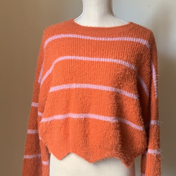 NWT GIANNI BINI GB Orange Striped Eyelash Long Sleeve Sweater - Picture 6 of 14